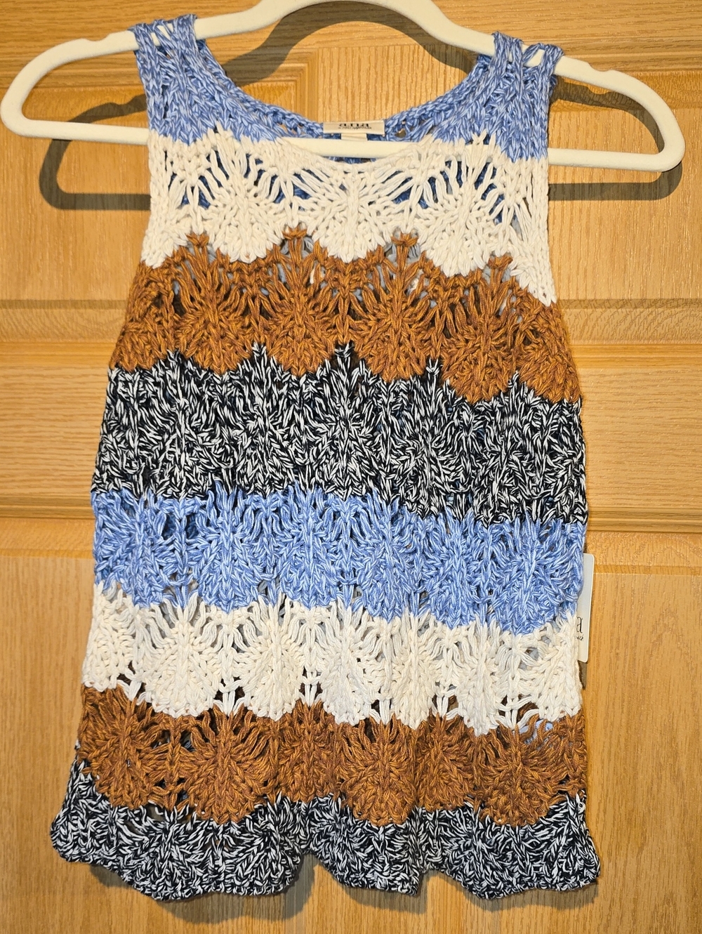 a.n.a Crochet Stripe Knit Tank Top in Blue, White, Brown, Black